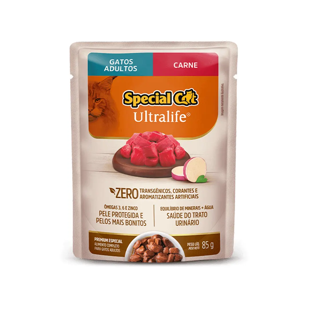 Ração Úmida Special Cat Ultra Life Sachê para Gatos Adultos Sabor Carne 85g