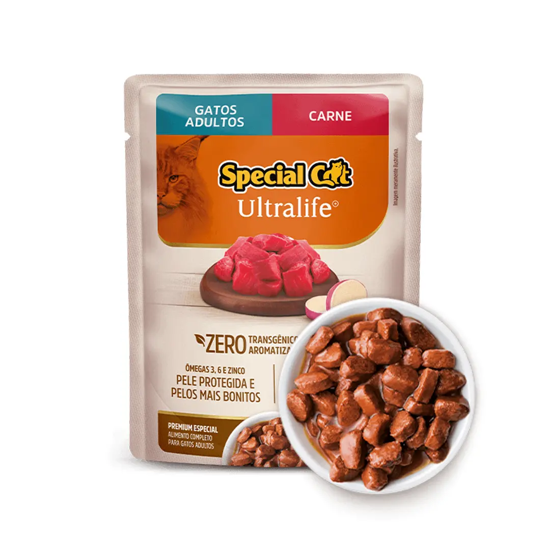 Ração Úmida Special Cat Ultra Life Sachê para Gatos Adultos Sabor Carne 85g