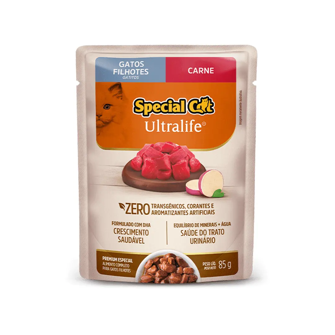 Ração Úmida Special Cat Ultra Life Sachê para Gatos Filhotes Sabor Carne 85g