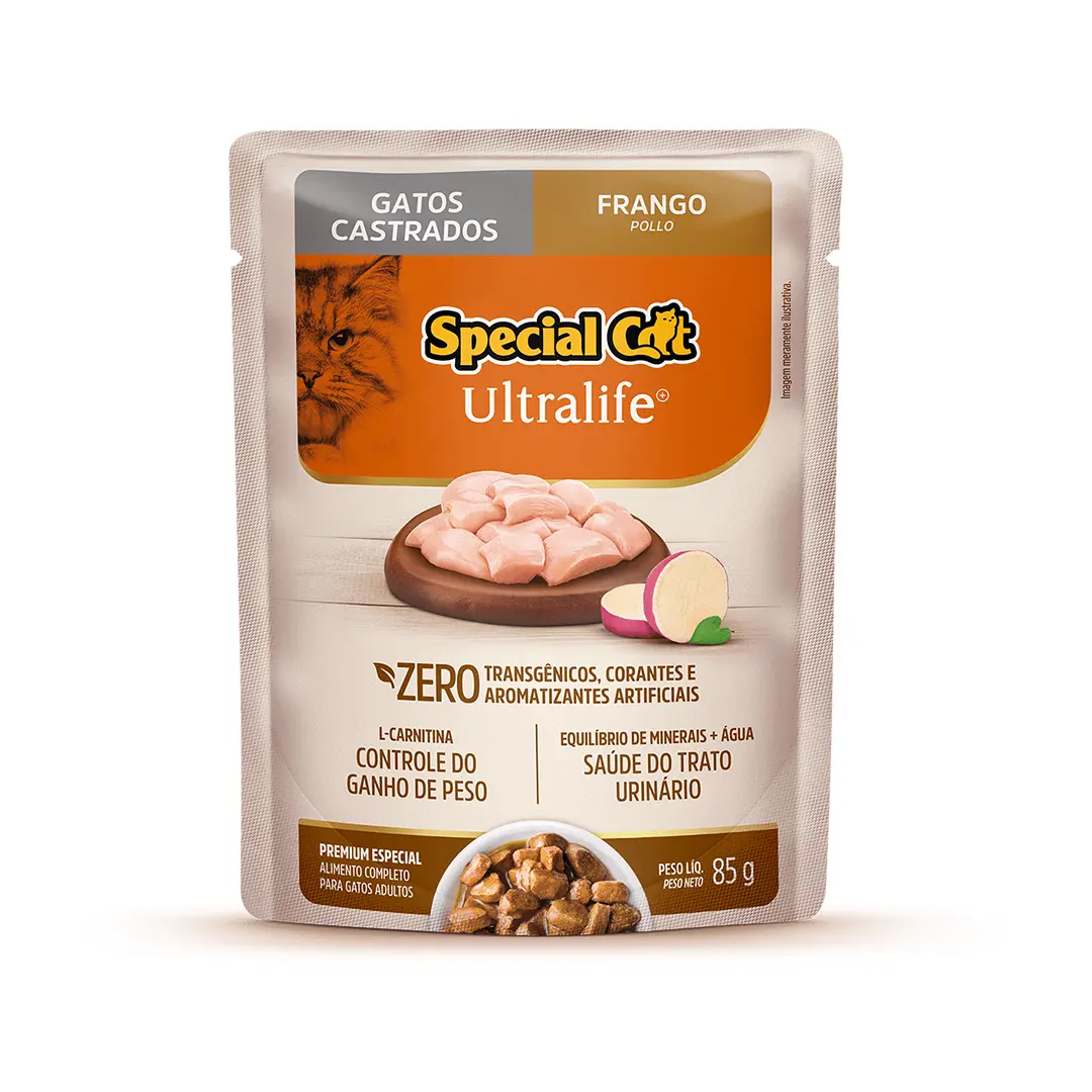 Ração Úmida Special Cat Ultra Life Sachê para Gatos Castrados Adultos Sabor Frango 85g