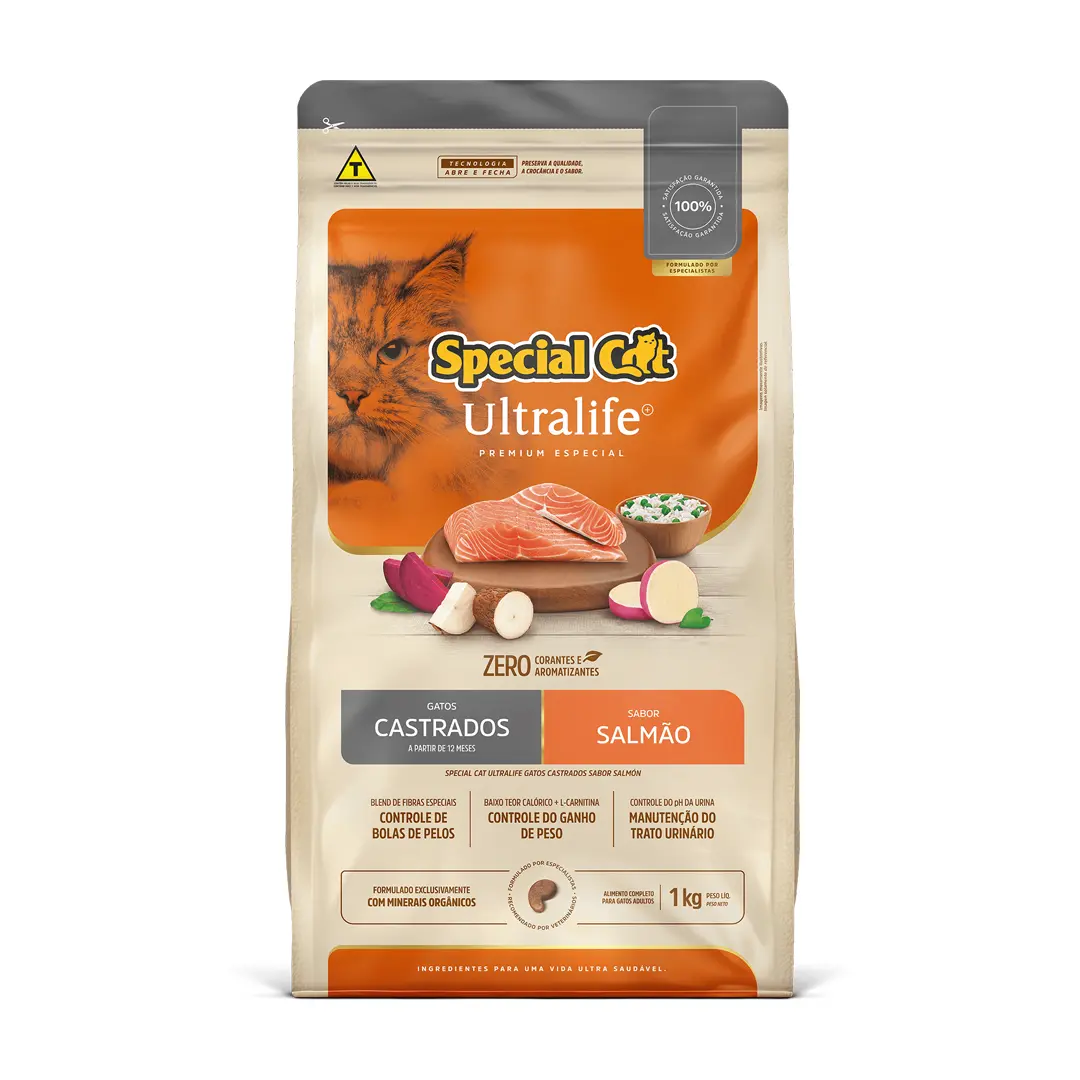 Ração Special Cat Ultralife para Gatos Castrados Sabor Salmão 1Kg