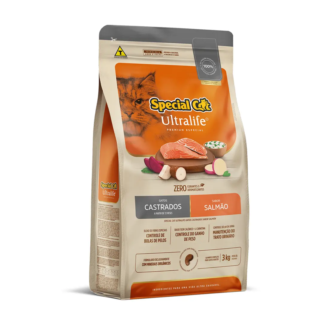 Ração Special Cat Ultralife para Gatos Castrados Sabor Salmão 3Kg