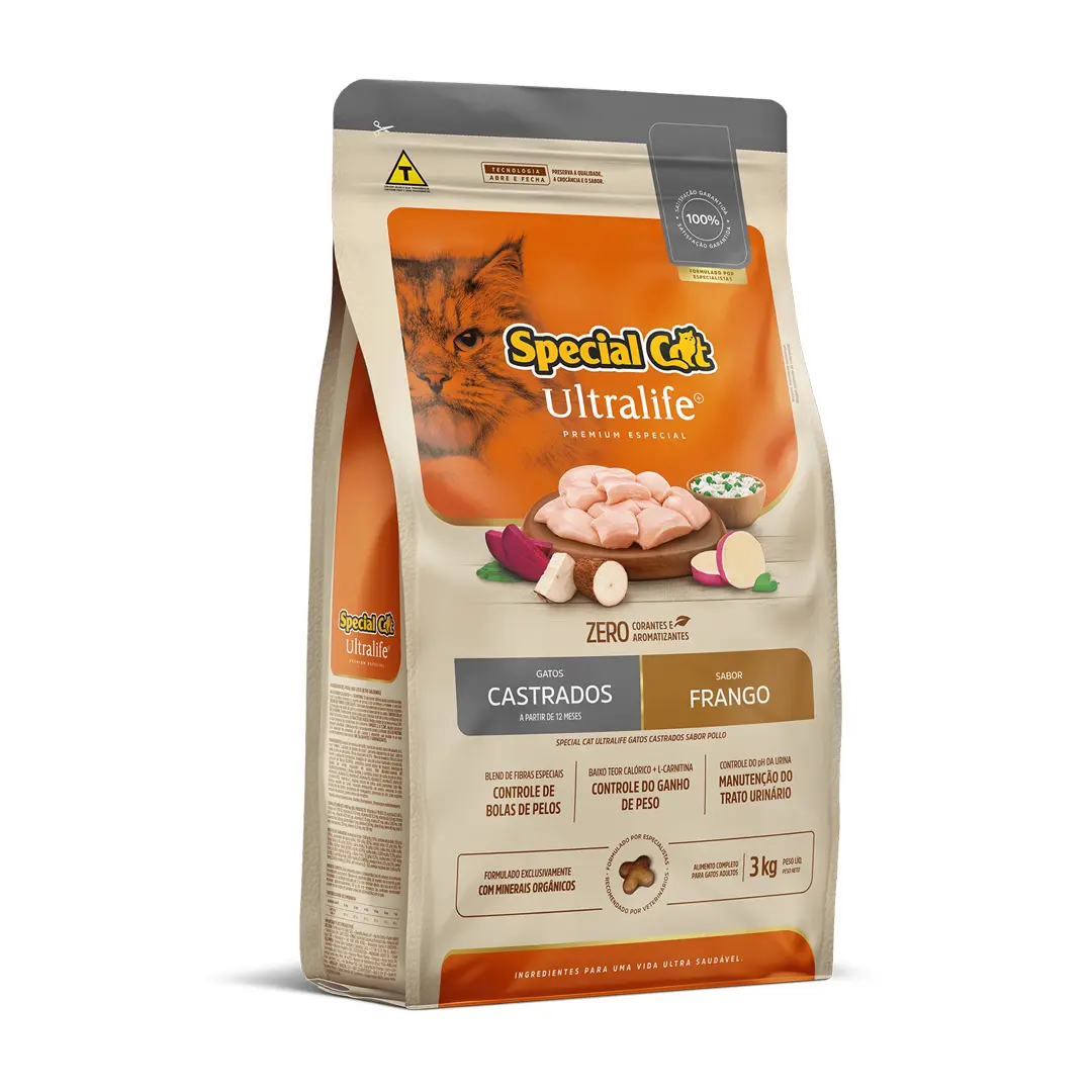 Ração Special Cat Ultralife para Gatos Castrados Sabor Frango 3Kg