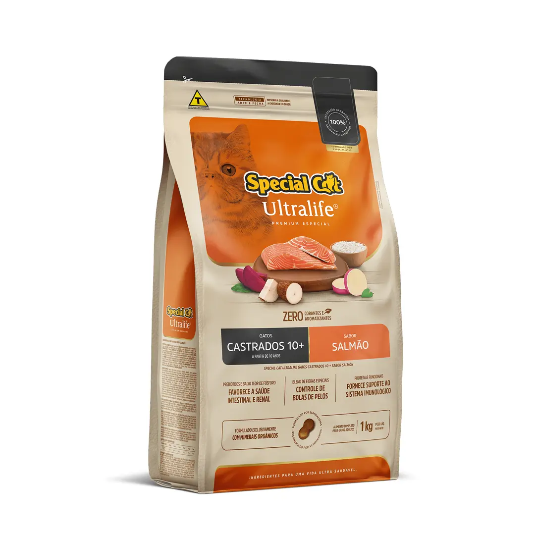 Ração Special Cat Ultralife para Gatos Castrados 10+ Sabor Salmão 1Kg