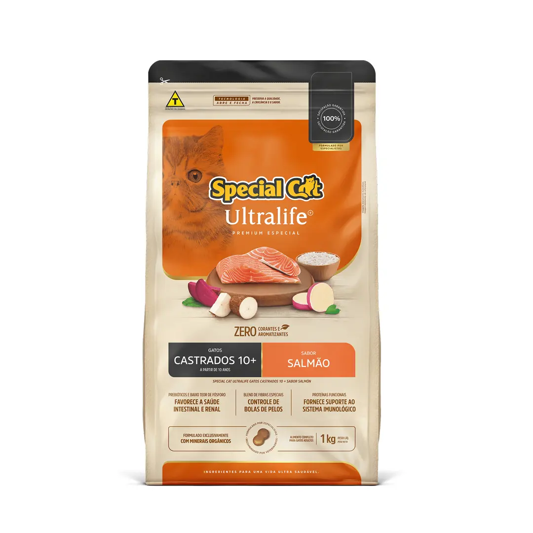 Ração Special Cat Ultralife para Gatos Castrados 10+ Sabor Salmão 1Kg