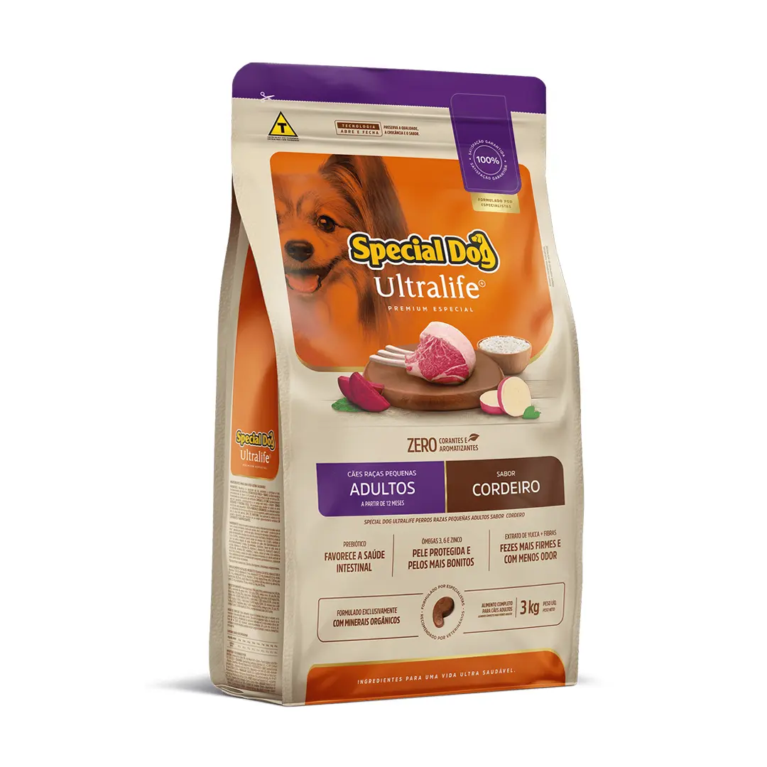 Ração Special Dog Ultralife para Cães Adultos de Raças Pequenas Sabor Cordeiro 3Kg