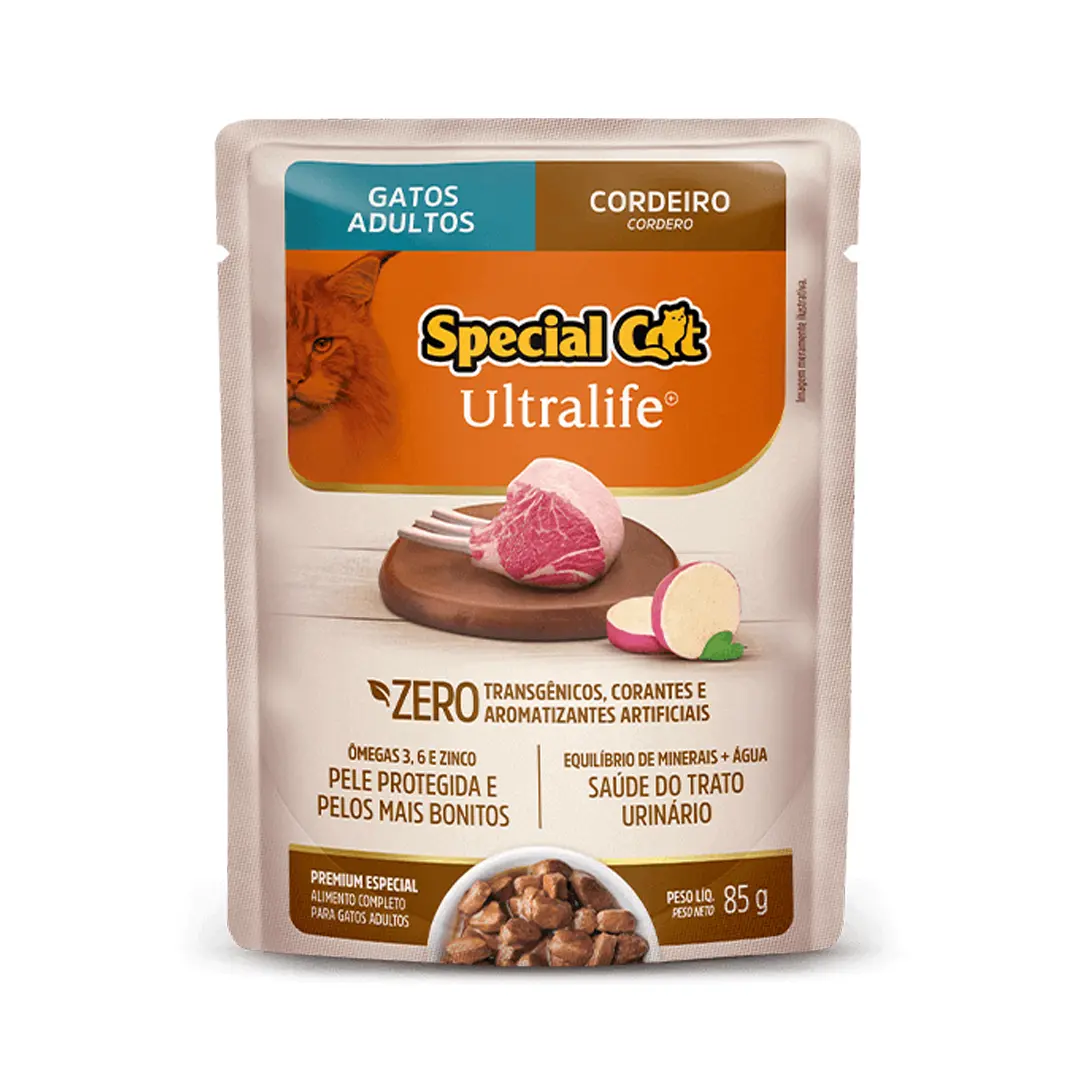 Ração Úmida Special Cat Ultra Life Sachê para Gatos Adultos Sabor Cordeiro com Batata Doce 85g