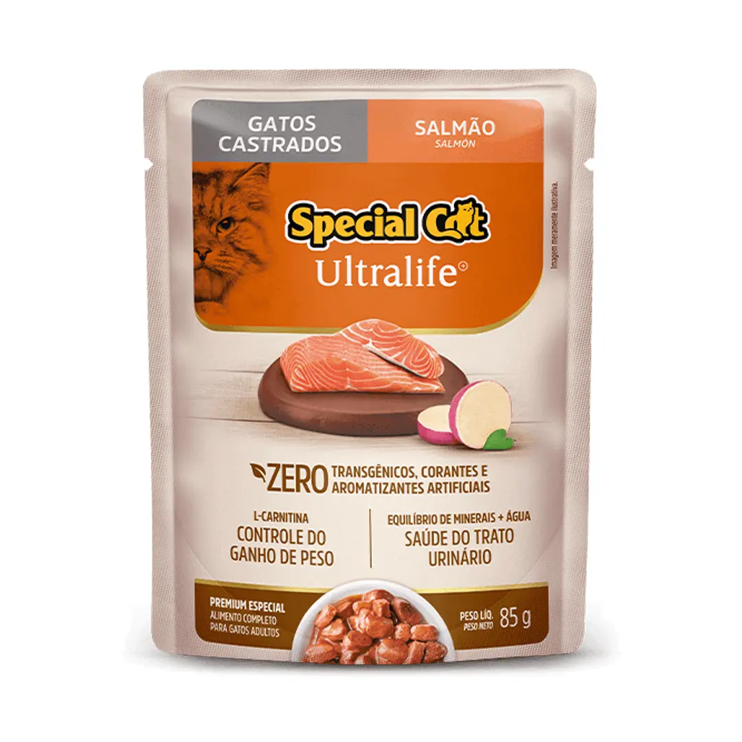 Ração Úmida Special Cat Ultra Life Sachê para Gatos Castrados Sabor Salmão 85g
