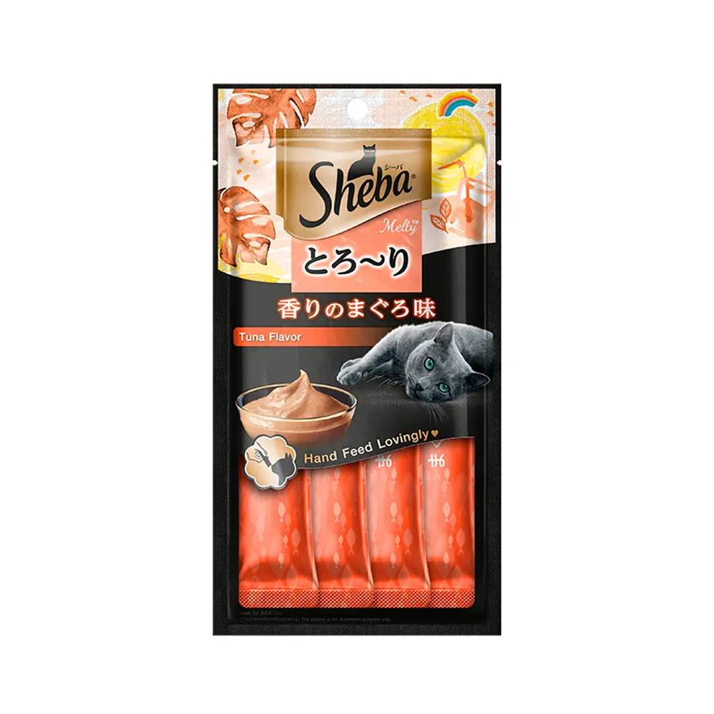 Petisco Cremoso Sheba para Gatos Adultos Sabor Atum 12g 4 Unidades