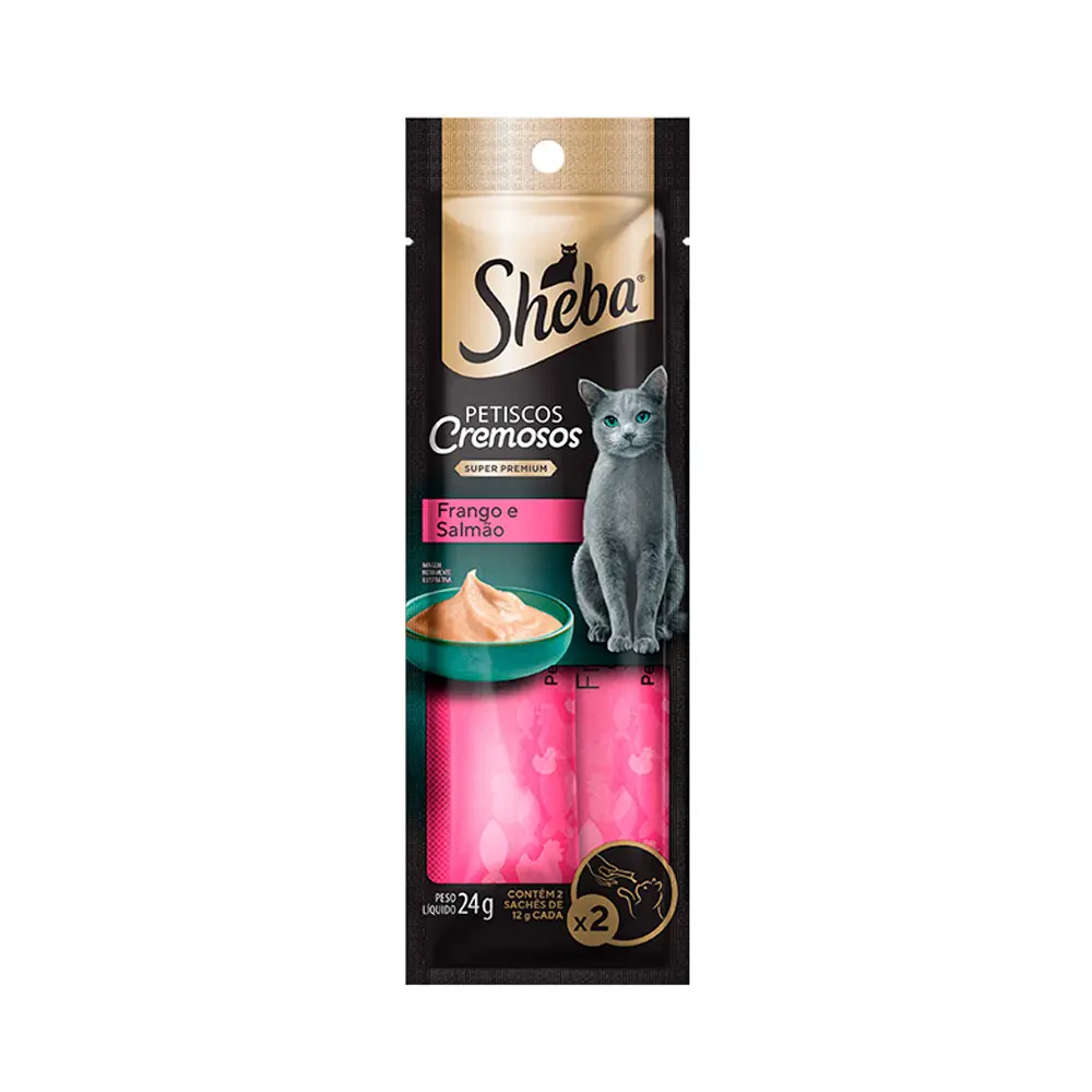 Petisco Cremoso Sheba para Gatos Adultos Sabor Frango e Salmão 12g 2 Unidades