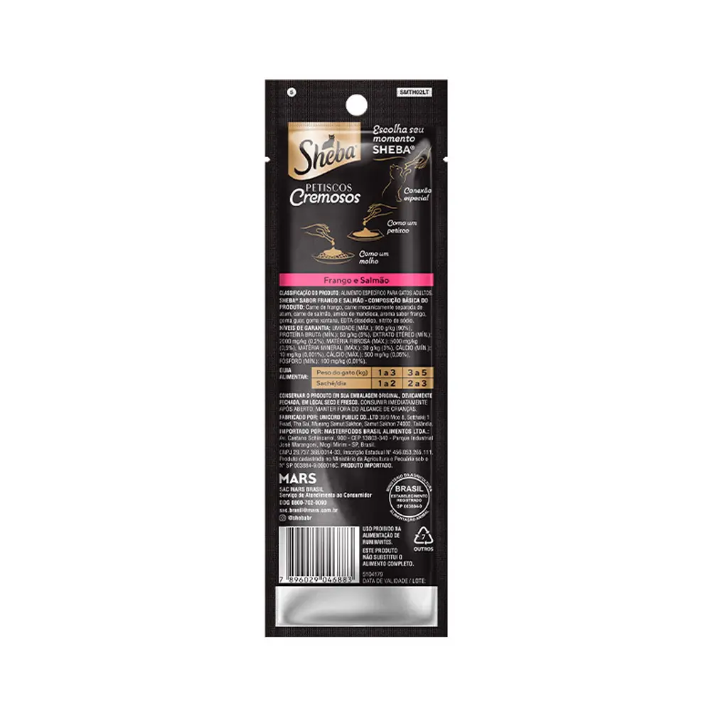 Petisco Cremoso Sheba para Gatos Adultos Sabor Frango e Salmão 12g 2 Unidades