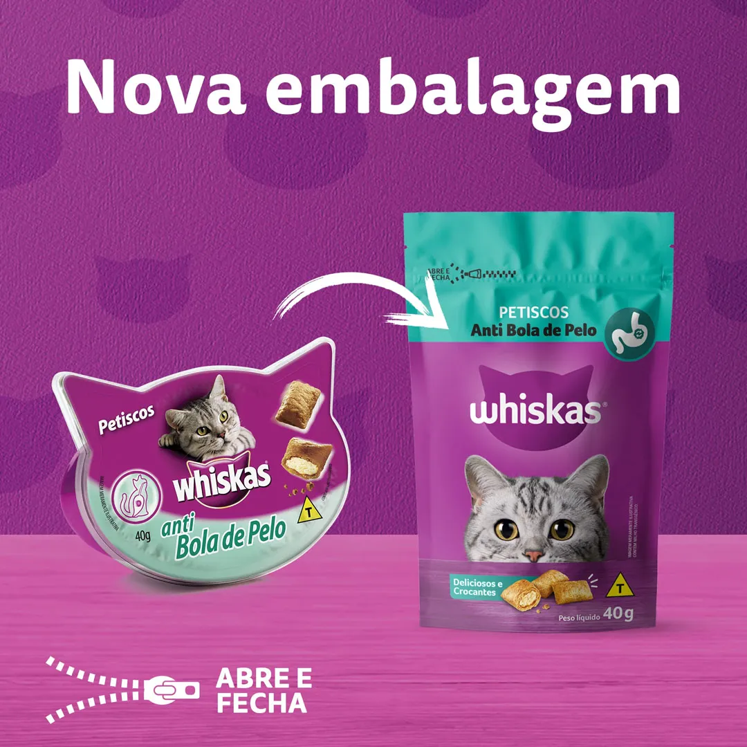 5x Petiscos Whiskas Anti Bola de Pelo para Gatos Adultos 40g