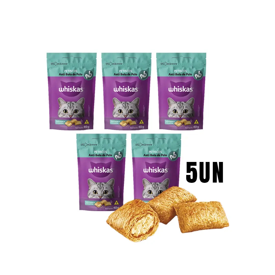 5x Petiscos Whiskas Anti Bola de Pelo para Gatos Adultos 40g