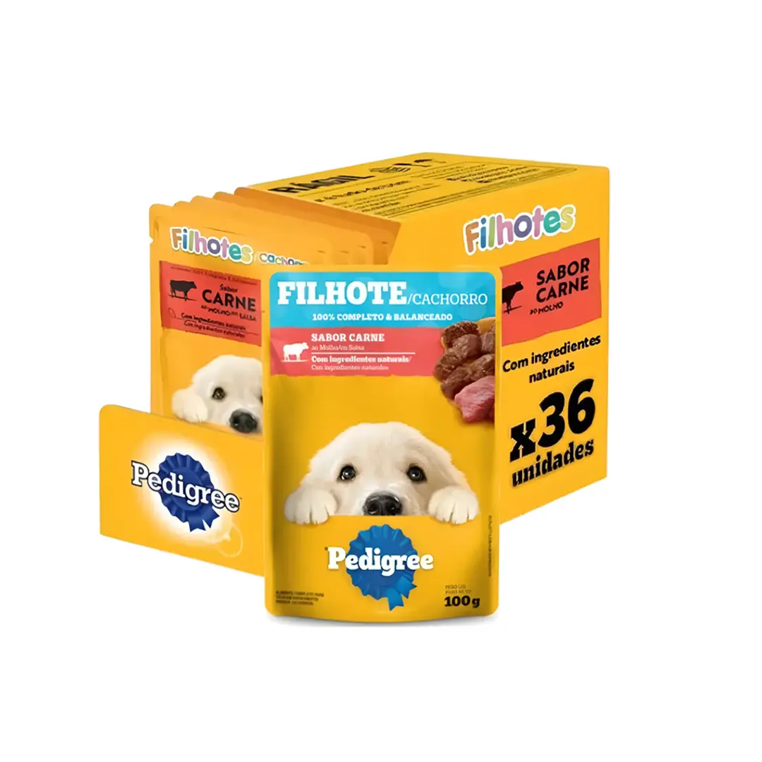 Pack Pedigree Sachê Cães Filhotes Sabor Carne 36 Unidades