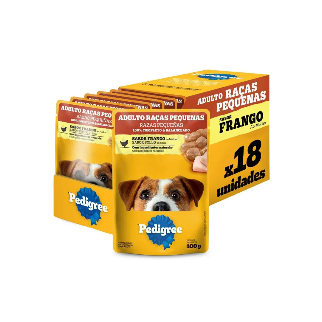 18x Pedigree Sachê Cães Adultos Raças Pequenas Frango 100g