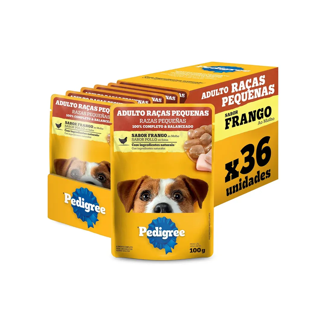 36x Pedigree Sachê Cães Adultos Raças Pequenas Frango 100g