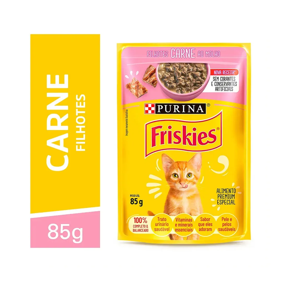 Pack 15x Sachê Friskies Gatos Filhotes Sabor Carne Ao Molho 85g