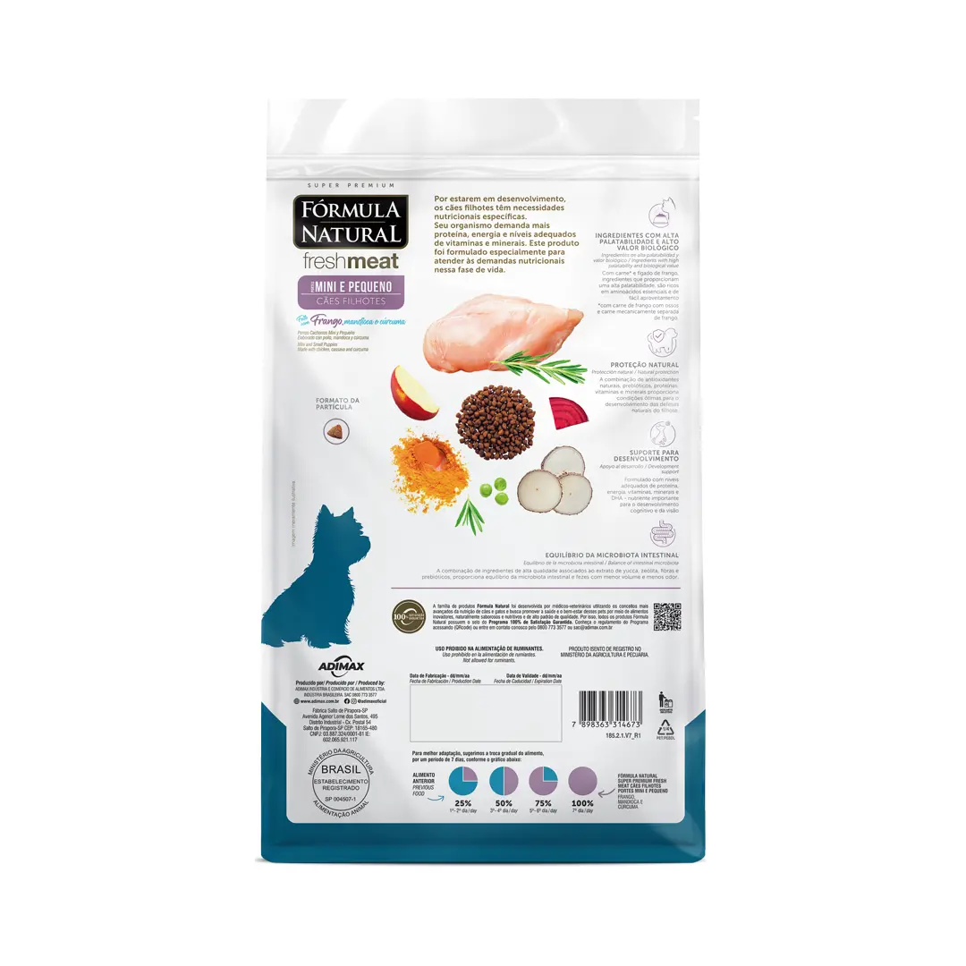 Ração Fórmula Natural Fresh Meat para Cães Filhotes de Porte Mini e Pequeno Sabor Frango, Mandioca e Cúrcuma 10,1Kg Adimax