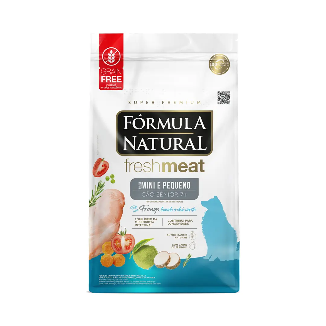 Ração Fórmula Natural Fresh Meat para Cães Sênior 7+ de Porte Mini e Pequeno Sabor Frango, Tomate e Chá Verde 10,1Kg Adimax