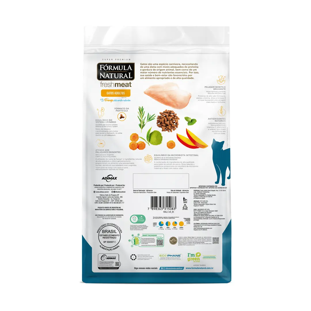 Ração Fórmula Natural Fresh Meat para Gatos Adultos Sabor Frango, Chá Verde e Alecrim 10,1Kg Adimax
