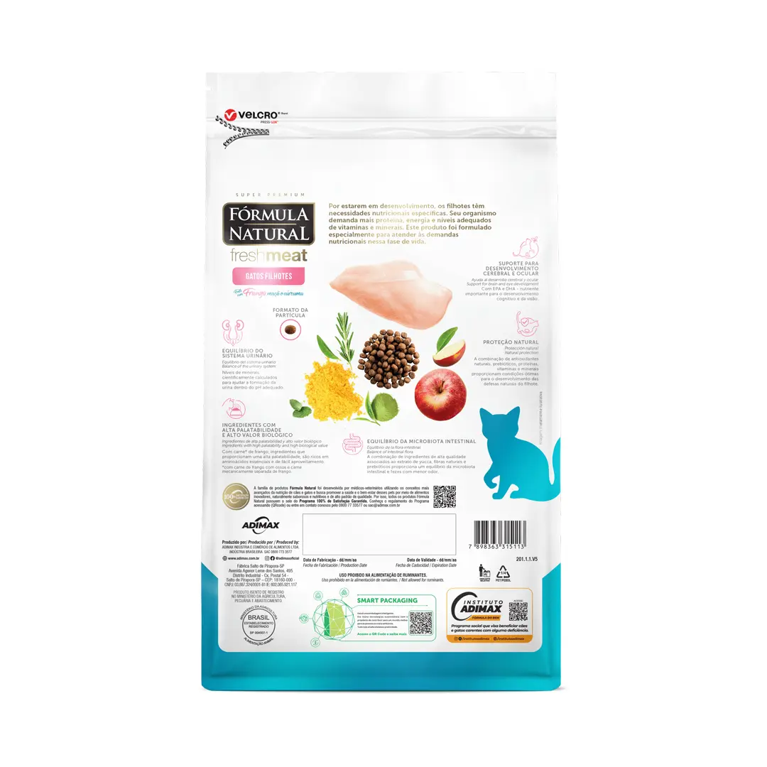 Ração Fórmula Natural Fresh Meat para Gatos Filhotes Sabor Frango, Maça e Cúrcuma 10,1Kg Adimax