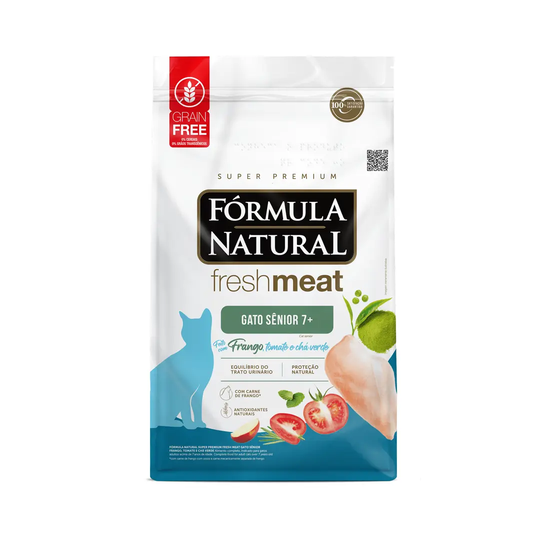 Ração Fórmula Natural Fresh Meat para Gatos Sênior 7+ Sabor Frango, Tomate e Chá Verde 10,1Kg Adimax