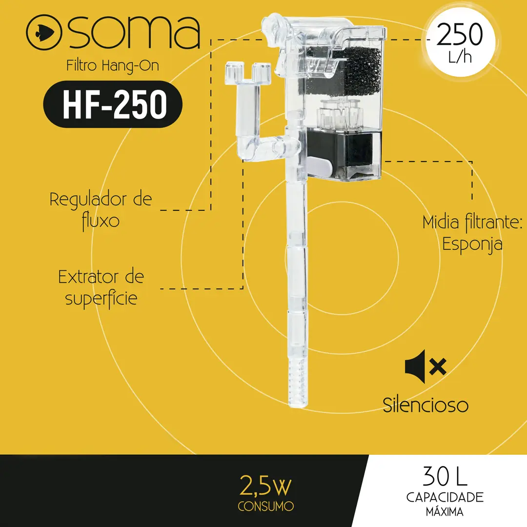 Filtro Externo HF-250 Soma Hang On 250l/h 2,5W 127V para Aquários
