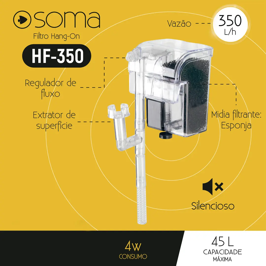 Filtro Externo HF-350 Soma Hang On 350l/h 4W 127V para Aquários