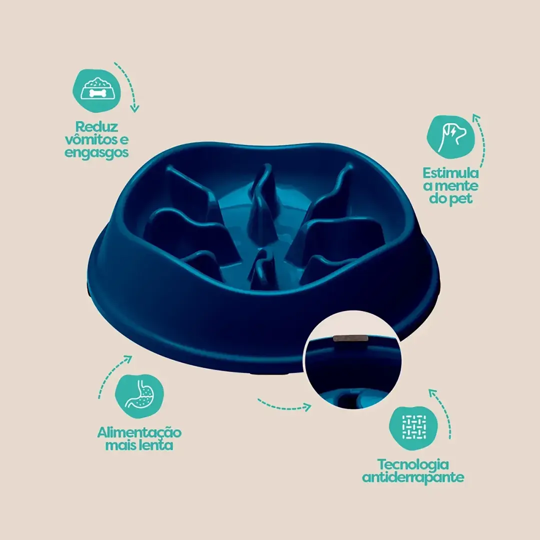 Comedouro Lento Interativo Stark Slow para Cães 550ml Azul Cobalto