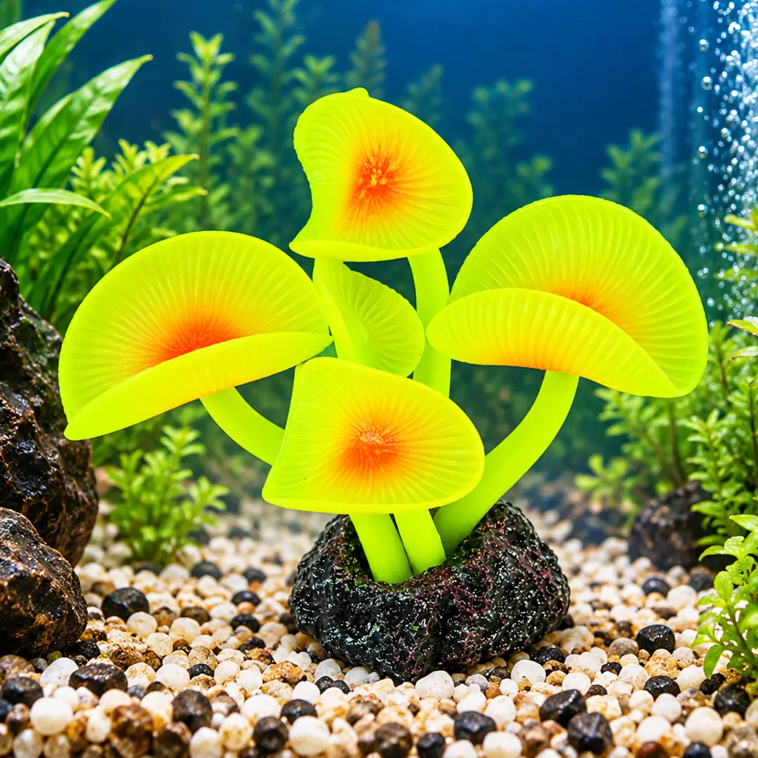 Enfeite de Silicone Soma para Aquários Coral Mushroom Long Stem Amarelo