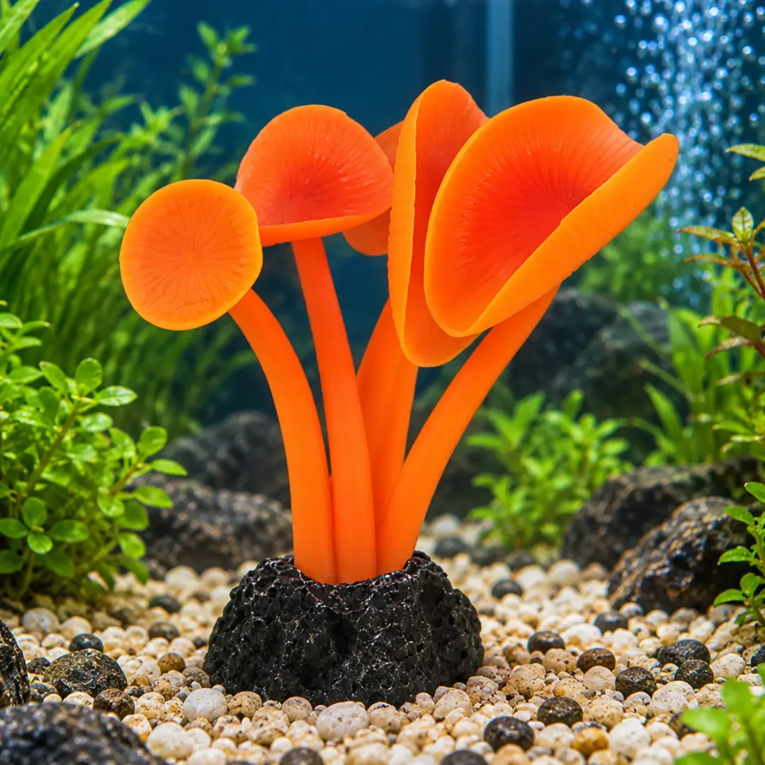Enfeite de Silicone Soma para Aquários Coral Mushroom Long Stem Vermelho