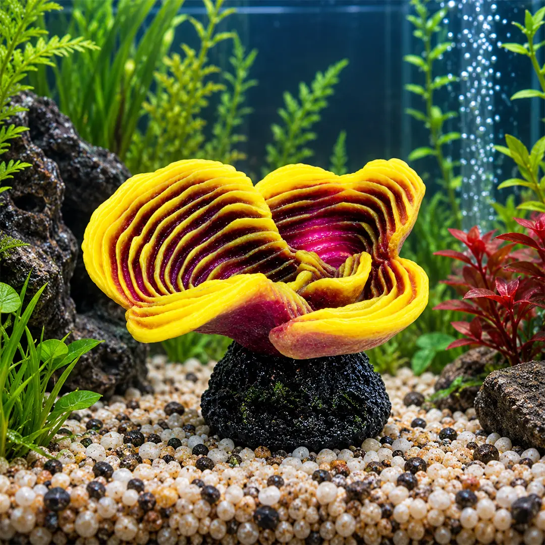 Enfeite de Silicone Soma para Aquários Coral Montipora Amarela