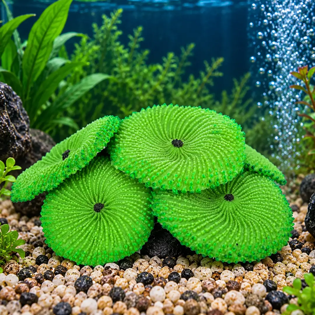 Enfeite de Silicone Coral Soma para Aquários Ricordea Verde 02