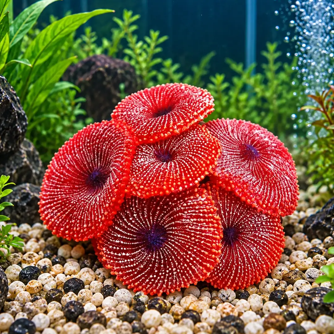 Enfeite de Silicone Coral Soma para Aquários Ricordea Vermelha 02