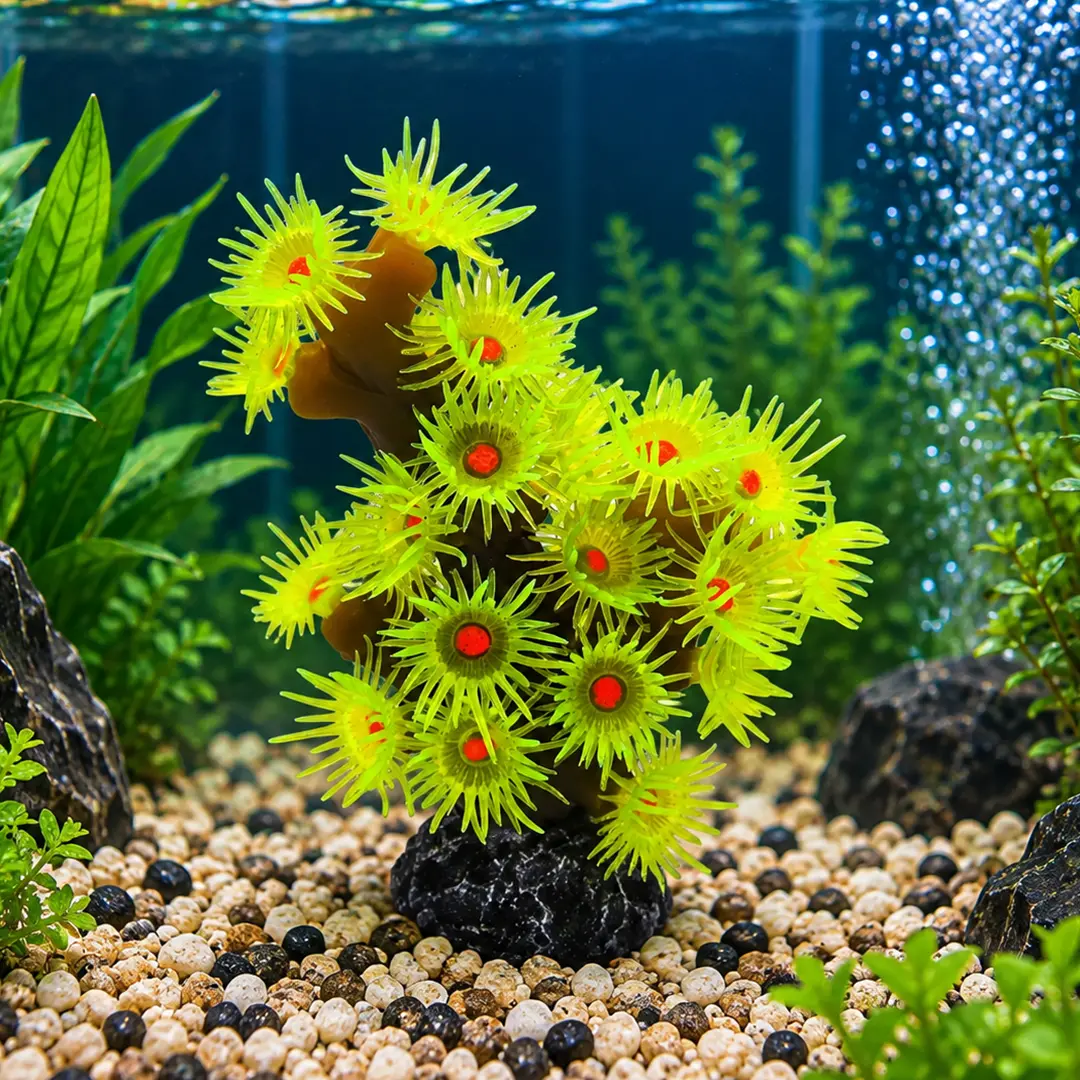 Enfeite de Silicone Coral Soma para Aquários Sun Polipos Amarelo