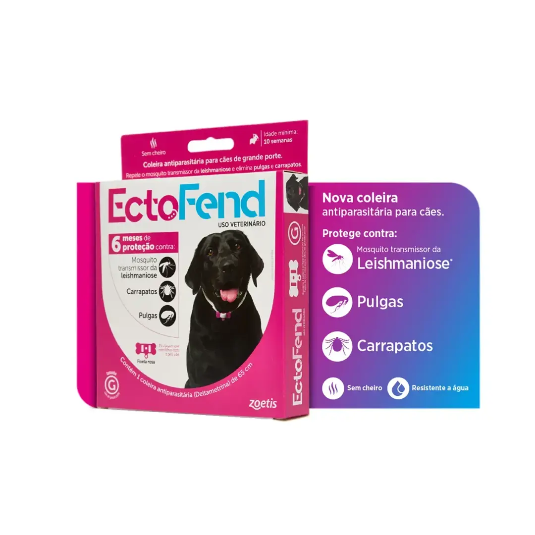 Coleira Antiparasitária Ectofend Zoetis 65cm Rosa para Cães