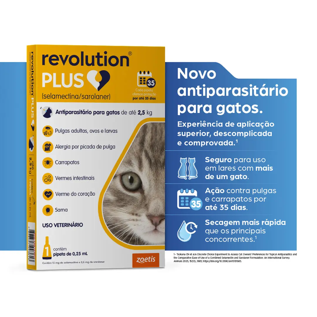 Antiparasitário Revolution Plus 0,25ml Zoetis para Gatos até 2,5Kg 1 Pipeta