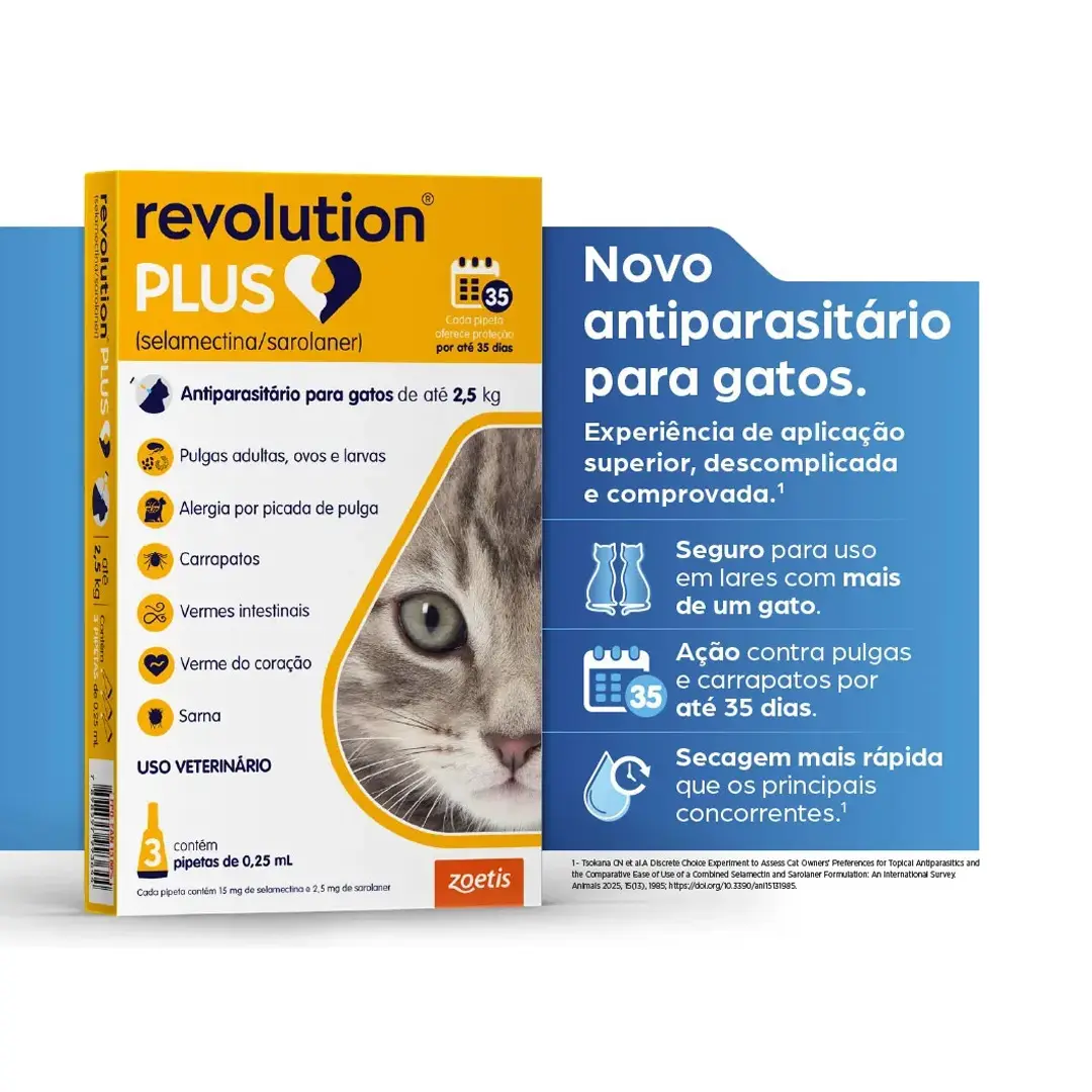 Antiparasitário Revolution Plus 0,25ml Zoetis para Gatos até 2,5Kg 3 Pipetas