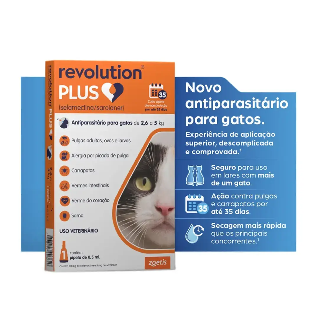 Antiparasitário Revolution Plus 0,50ml Zoetis para Gatos de 2,6Kg a 5Kg 1 Pipeta