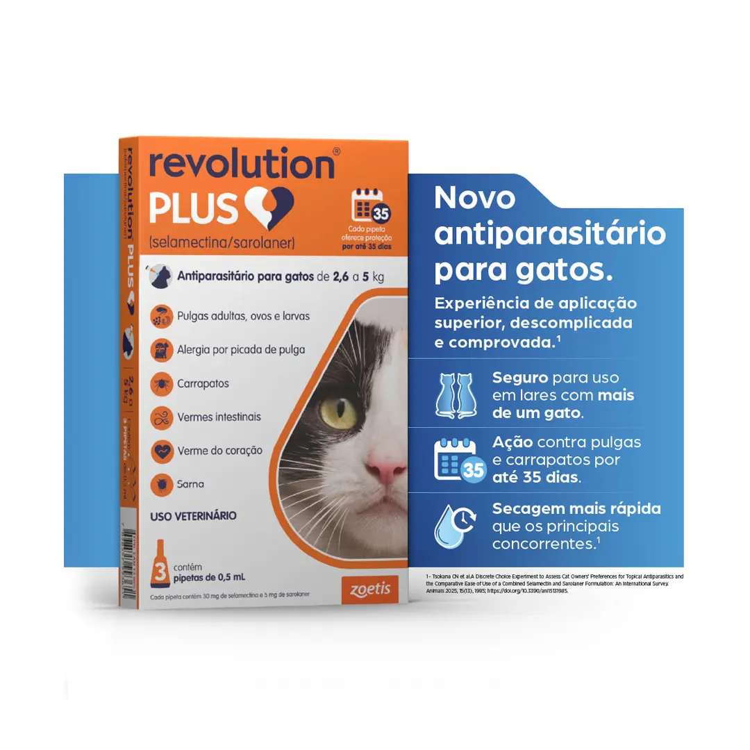Antiparasitário Revolution Plus 0,50ml Zoetis para Gatos de 2,6Kg a 5Kg 3 Pipetas