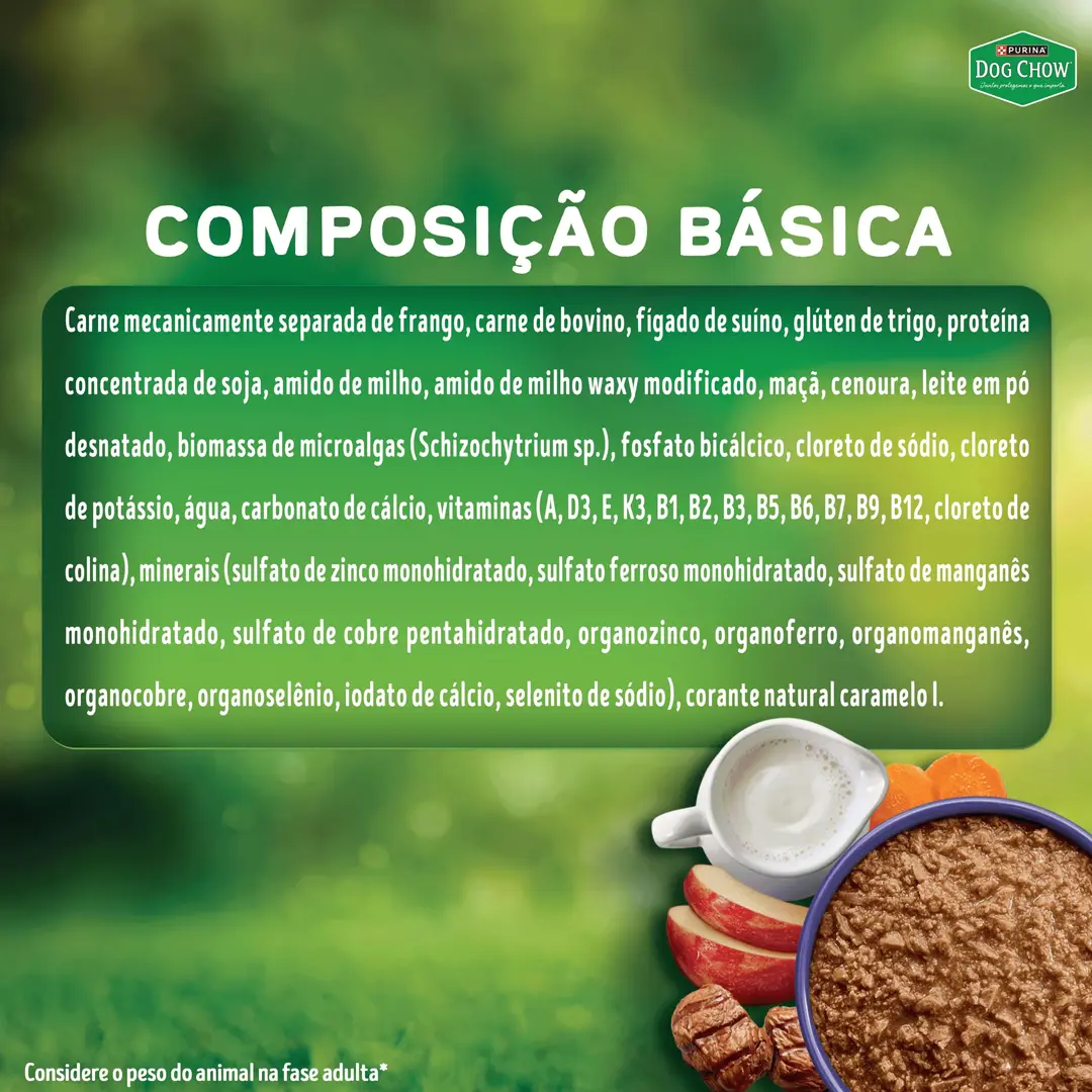 Ração Úmida Dog Chow Sachê Ótimo Começo Papinha para Cães Filhotes Sabor Carne, Cenoura, Maçã e Leite 85g