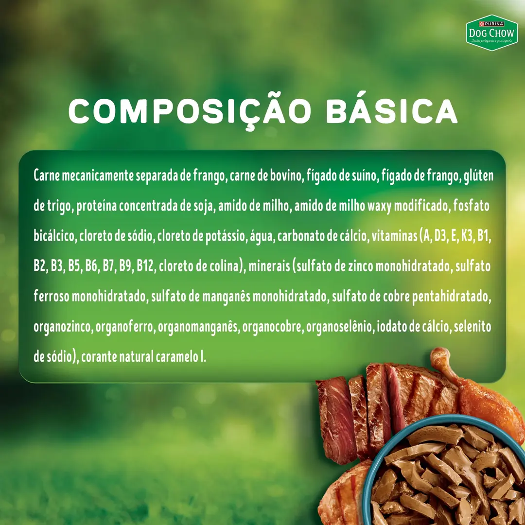 Ração Úmida Dog Chow Sachê Tripla Proteína para Cães Adultos Sabor Carne, Frango e Porco em Tirinhas 85g