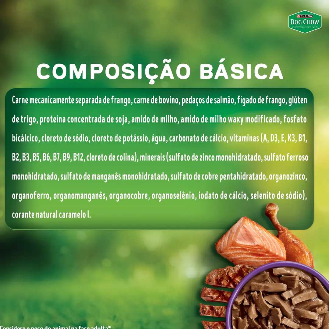 Ração Úmida Dog Chow Sachê Tripla Proteína para Cães Adultos Sabor Carne, Frango e Salmão em Tirinhas 85g