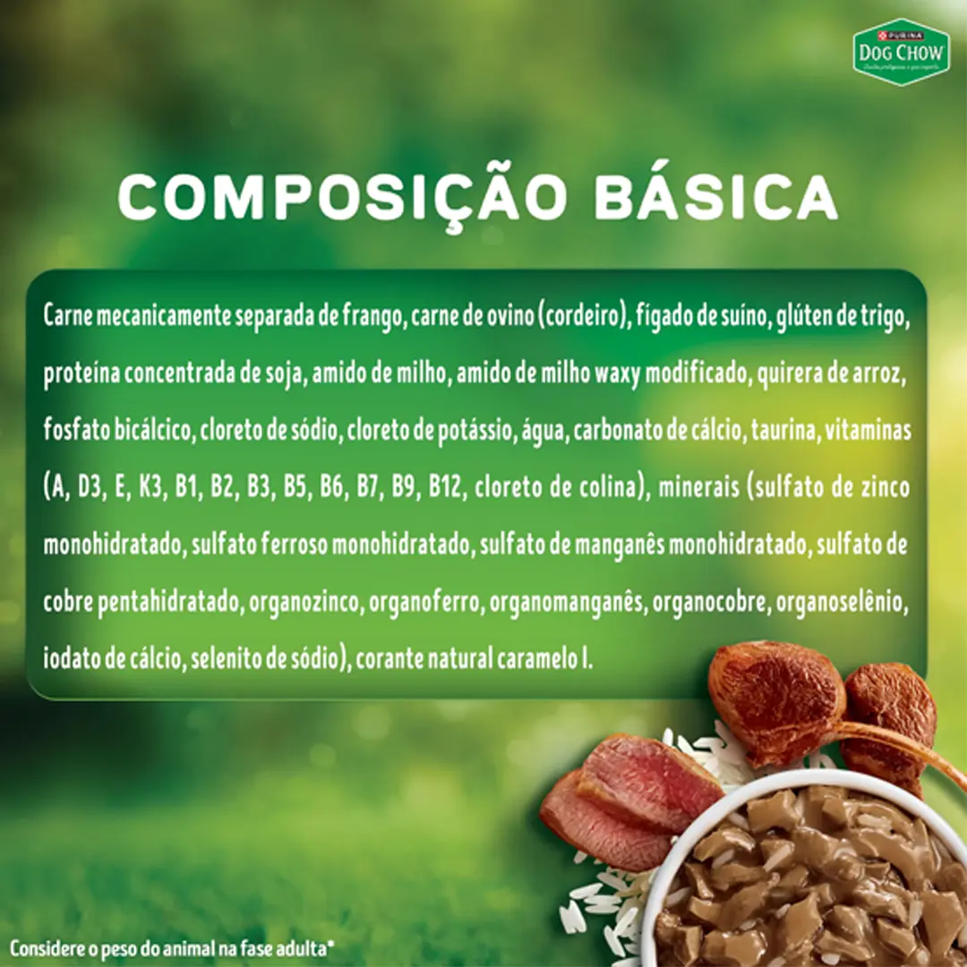 Ração Úmida Dog Chow Sachê Tripla Proteína para Cães Adultos Sabor Cordeiro em Filetes com Arroz 85g