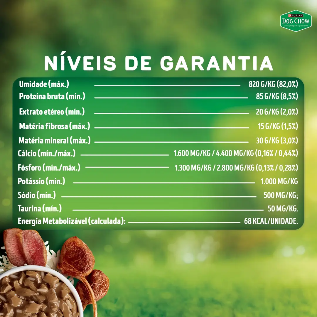 Ração Úmida Dog Chow Sachê Tripla Proteína para Cães Adultos Sabor Cordeiro em Filetes com Arroz 85g