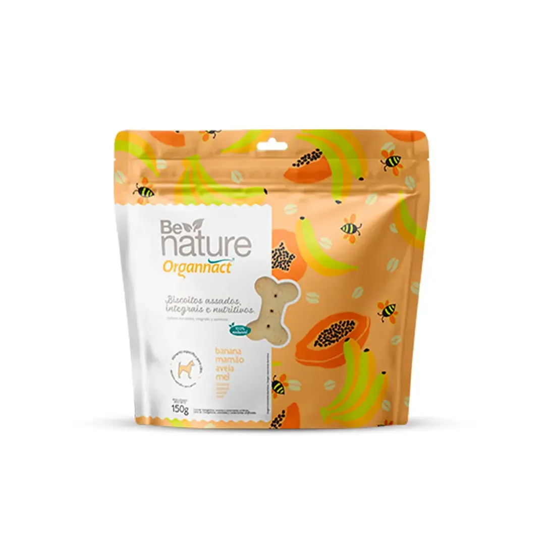Organnact Ômega 3 Dog 1000mg+Biscoito Be Nature para Cães Banana, Mamão, Aveia e Mel 150g Grátis