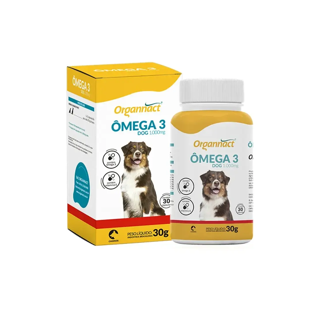 Organnact Ômega 3 Dog 1000mg+Biscoito Be Nature para Cães Banana, Mamão, Aveia e Mel 150g Grátis