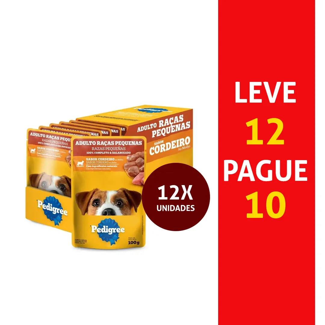 Pack Sachê Pedigree para Cães Adultos Raças Pequenas Leve 12 e Pague 10 Sabor Cordeiro 100g