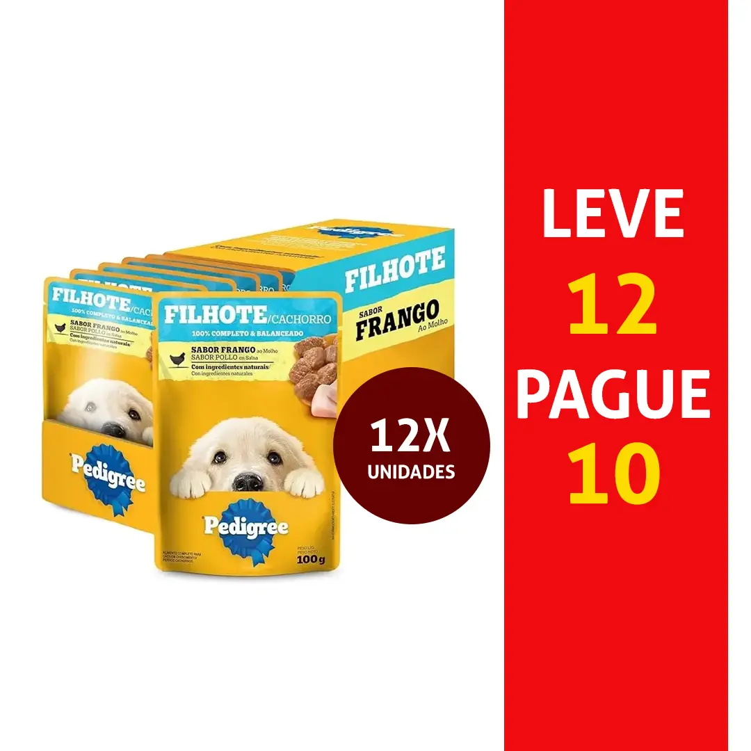 Pack Sachê Pedigree para Cães Filhotes Leve 12 e Pague 10 Sabor Frango ao Molho 100g