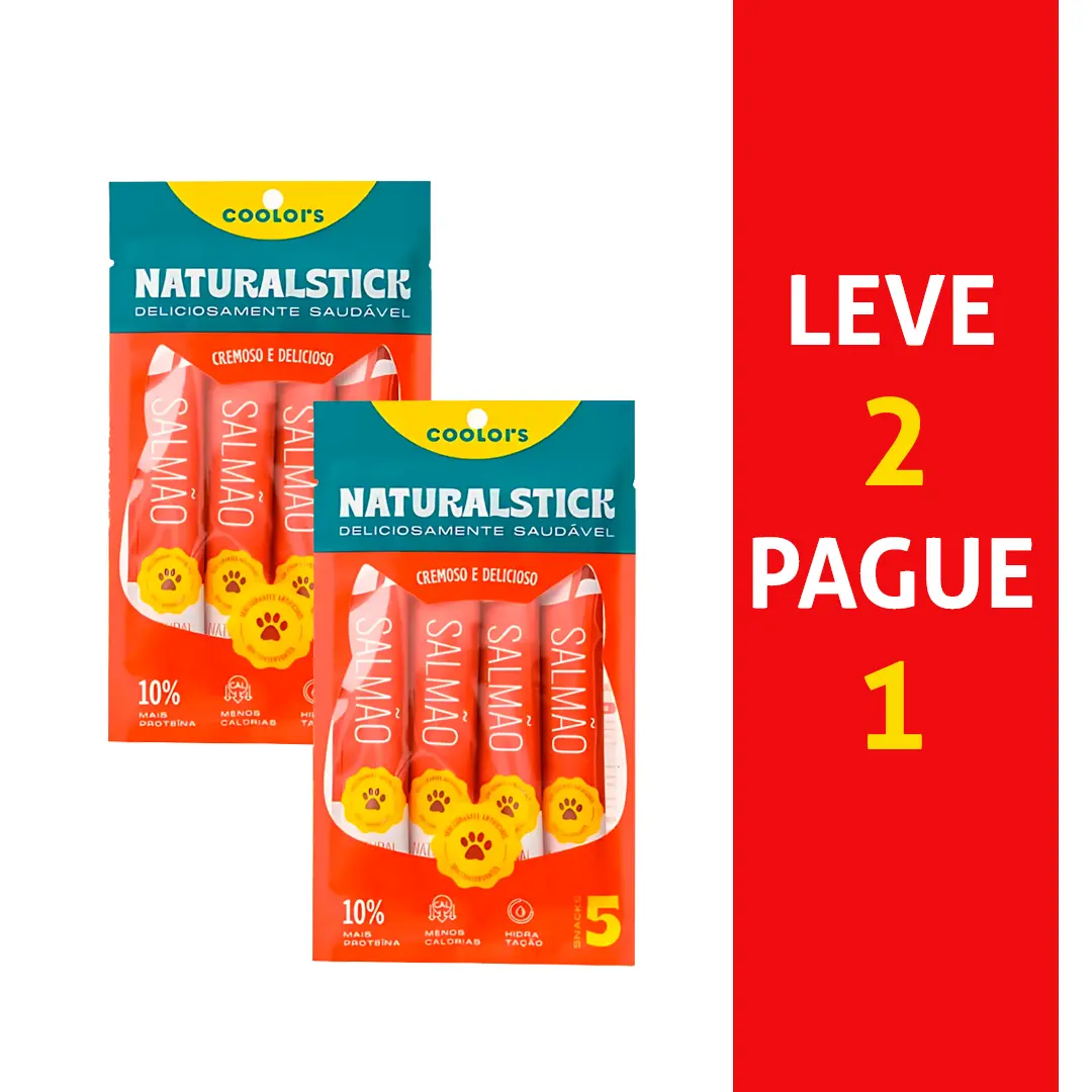 Petisco Coolors Natural Stick para Gatos Sabor Salmão Leve 2 e Pague 1